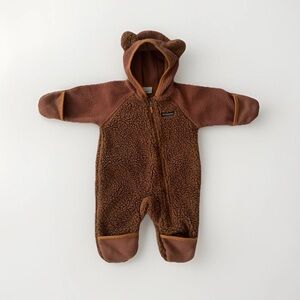 Columbia Brown Fleece One Piece Full Zip Bear Hood Warm Suit Size 3-6 Months